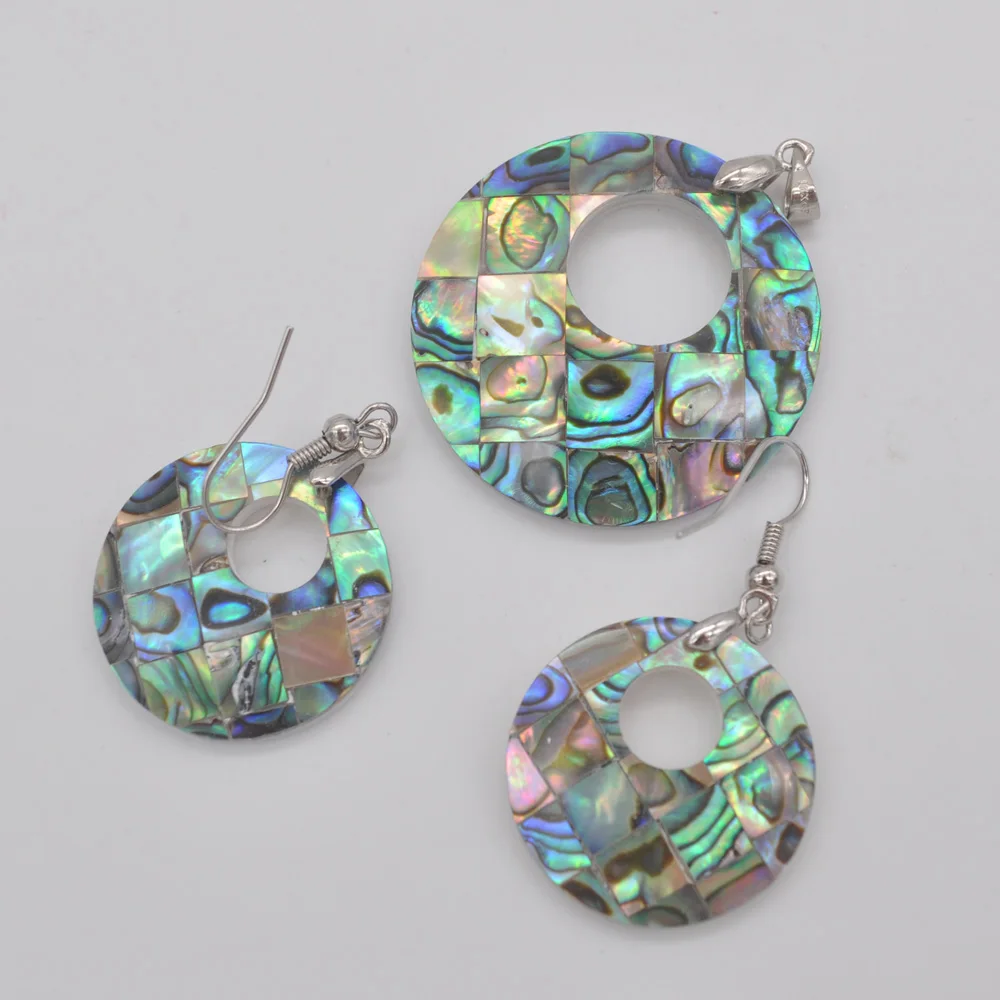 New Zealand Abalone Shell Round Pendant Earrings Set Fashion Jewelry