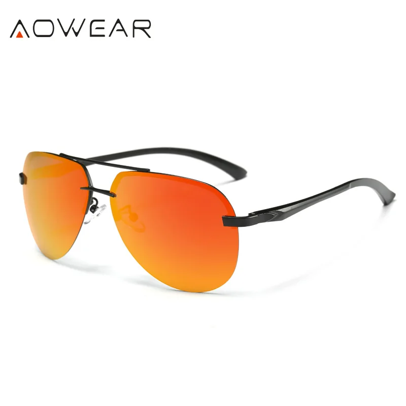 AOWEAR, классические авиационные солнцезащитные очки, мужские, алюминиевые, поляризационные, без оправы, солнцезащитные очки, мужские, фирменный дизайн, очки пилота, Gafas Sol Oculos - Цвет линз: C7 Black Orange