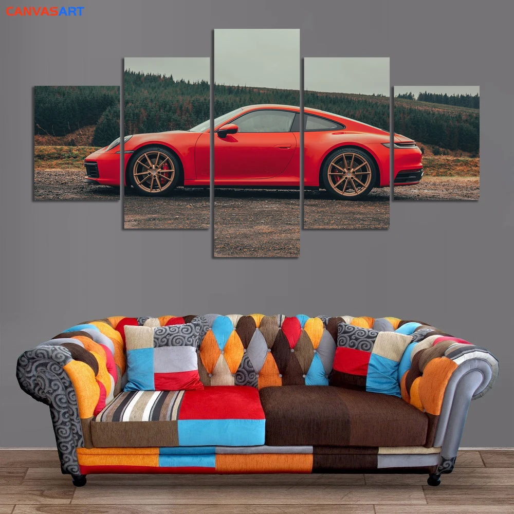 Холст искусство 5 HD печати роскошный спортивный автомобиль 911 Carrera S Красное