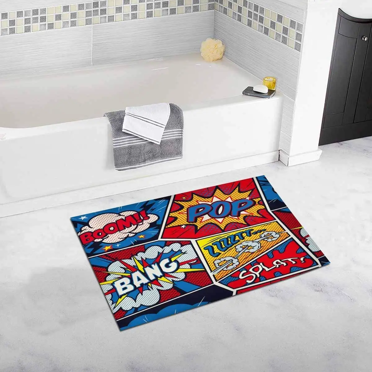 

Retro Pop Art Comic Shout Non Slip Bathroom Mat Bath Rug, 20 W X 32 L Inches