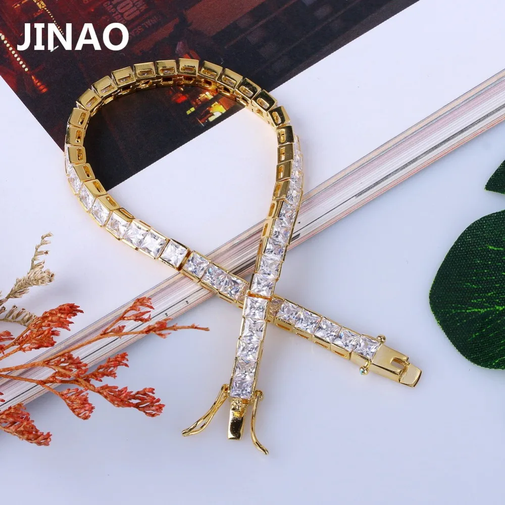 JINAO-pulsera de estilo Hip Hop para hombre, brazalete de 1 Fila de 6mm, chapado en oro, Micro pavé AAA, circonita cúbica, Iced Out, Bling Box, cadena, regalo