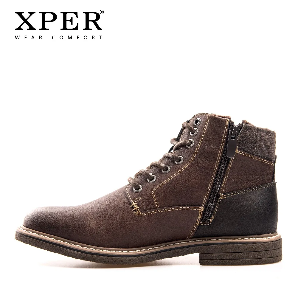 XPER Brand Waterproof Motorcycle Boots Men Lace-Up Winter Shoes Warm Plush Comfort Footwear Leather Mens Boots Casual #XHY12604