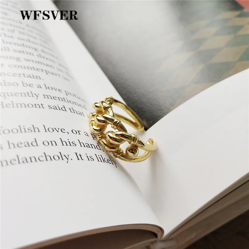 

WFSVER korea style 925 sterling silver ring for women fashion gold color chain opening adjustable ring fine jewelry gift