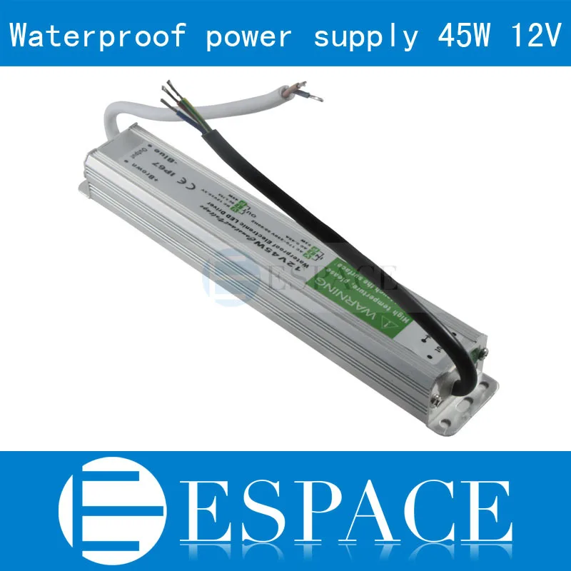 

IP67 12V 3.75A 45W AC100-240V Input Electronic Waterproof Led Power Supply/ Led Adapter 12V 45W free shipping