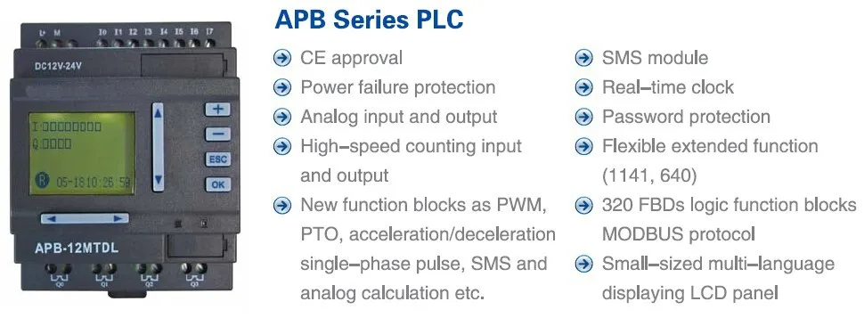 PLC модуль APB-22EGD, DC12V-24V, 14 точек цифровой вход, 8 точек биполярный транзистор выход