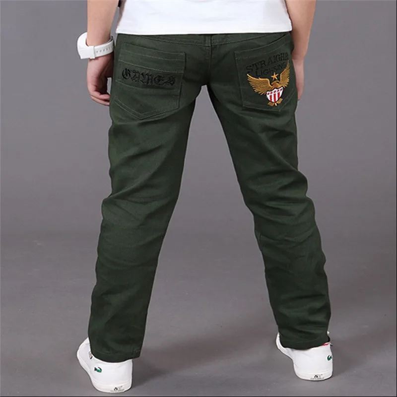 Г. Осенние штаны для мальчиков; повседневные хлопковые брюки с эластичной резинкой на талии; узкие брюки; одежда для детей; детские брюки с вышивкой орла - Цвет: green