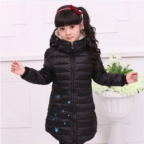 Зимняя одежда для девочек, длинный пуховик, Толстая куртка, верхняя одежда, детские повседневные спортивные пальто для девочек - Цвет: black
