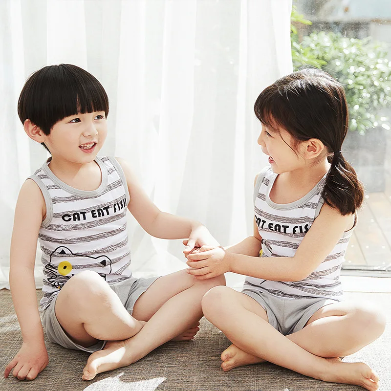 

Summer Korean version of children's pure cotton vest shorts set boys and girls with cotton vest set