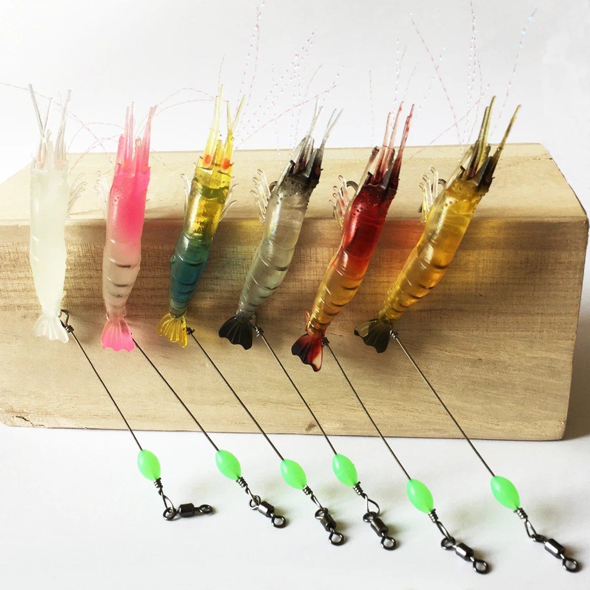

9.5cm 6g Artificial Silicone Soft Bait Luminous Shrimp Mixed Color Spinner Crank-Bait Fishing Lure with Hook Fishing Tackle 6pcs