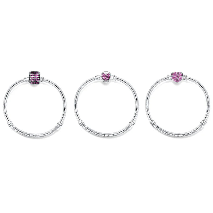 

3 Style Silver Charm Basic Bracelets For Women Red Crystal Clip Snake Chain Bracelet for Diy Beads Charm