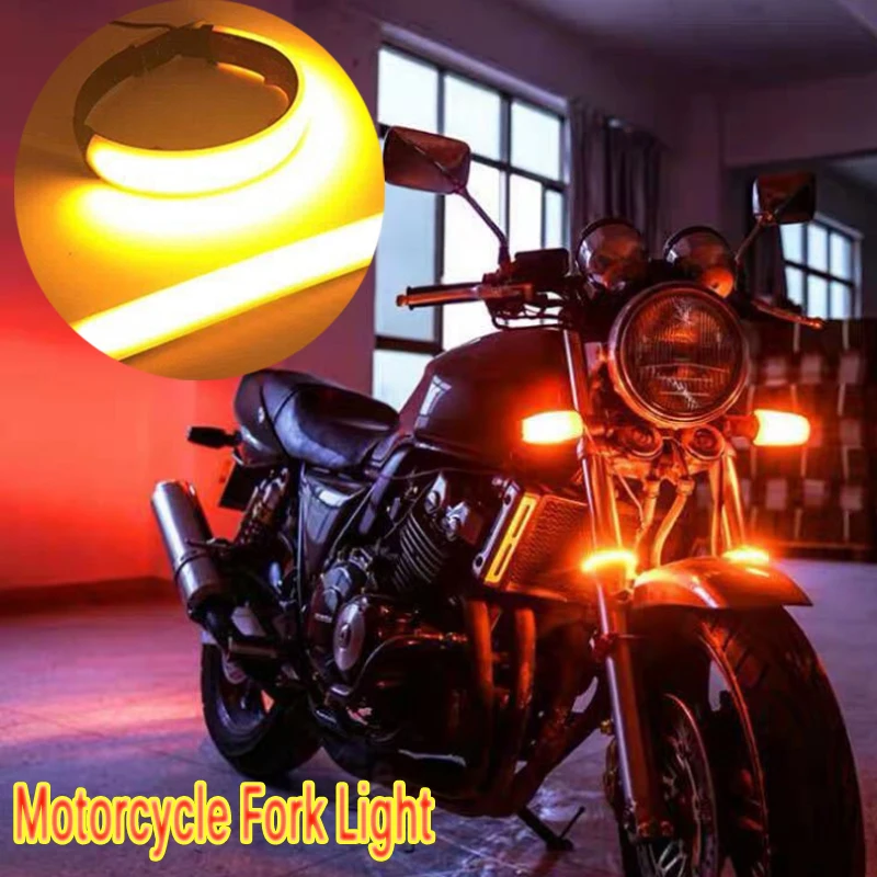 

1x Universal LED Motorcycle Fork Light 120 Degree Viewing Angle Turn Signal Light Strip Motocross Flasher Ring For Harley/Honda