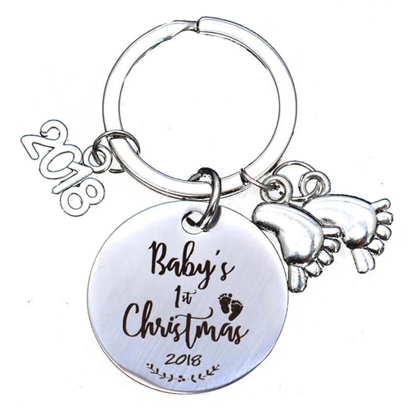 Новинка 2018 года брелок из нержавеющей стали с надписью baby's Frist Christmas