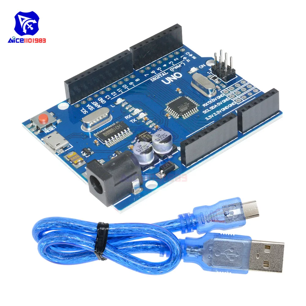 Diymore крутая версия UNO R3 CH340 ATMEGA328P-16AU микроконтроллер Micro USB модуль с кабелем Замена ATmega16U2 для Arduino