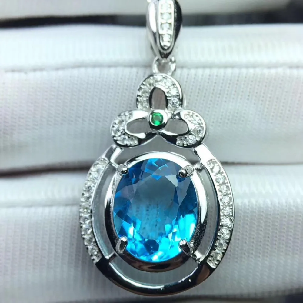 Grace trèfle rond naturel bleu topaze gemme pendentif naturel pierre gemme pendentif collier S925 a