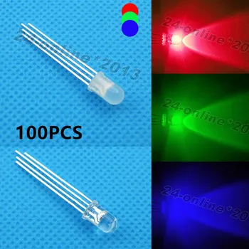 

100 pcs LED 5mm 4Pin Tri-Color RGB Red Green Blue COMMON Anode/COMMON Cathode 4Pins Tri Color Emitting Diodes