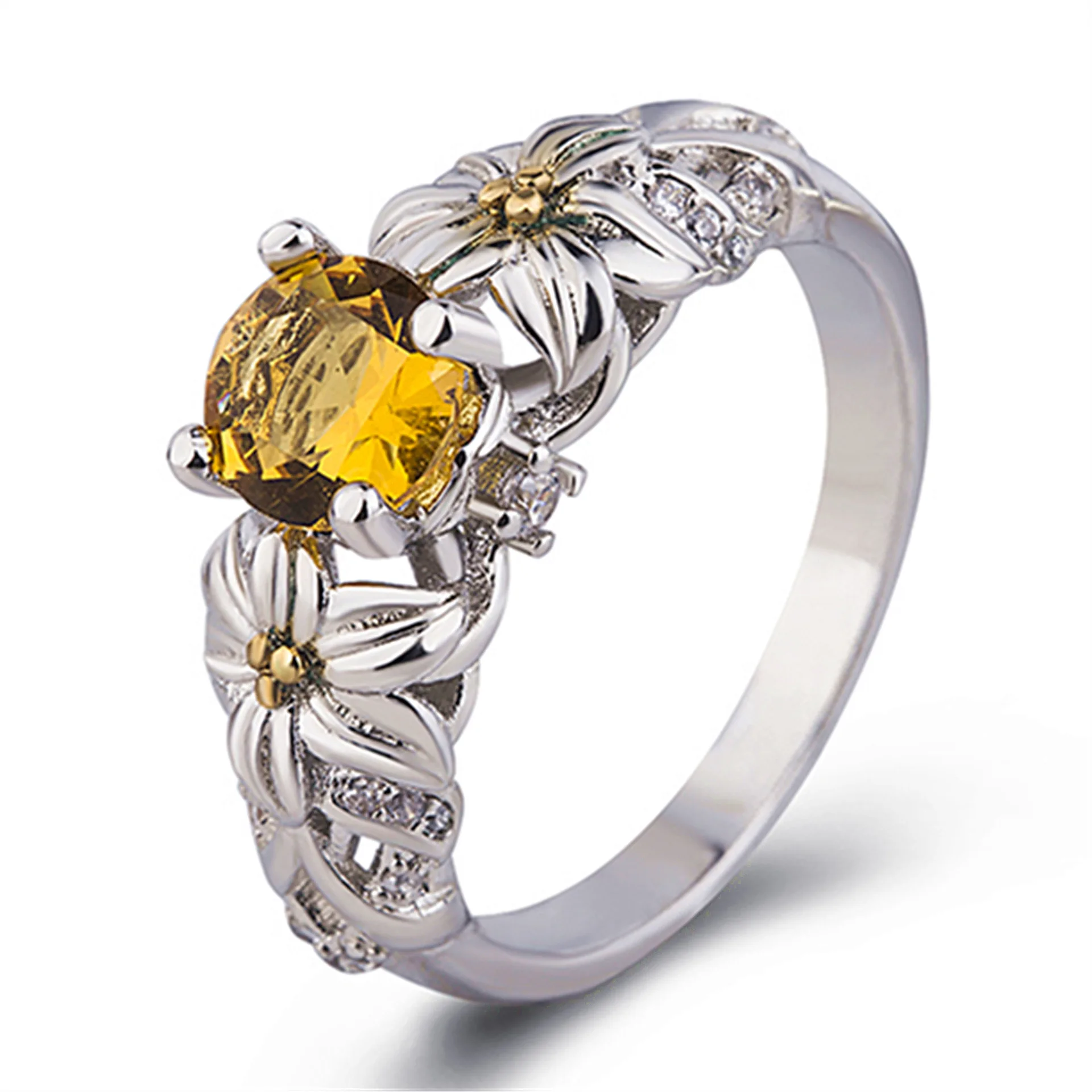 

Trendy Charm Yellow Zircon Sunflower Princess Rings for Women Fashion Luxury Party Engagement Wedding Ring Jewelry Dropship Anel