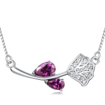 

100% Real 925 Sterling Silver Pendants Necklaces Rose Flower Style Pendant with Cubic Zirconia