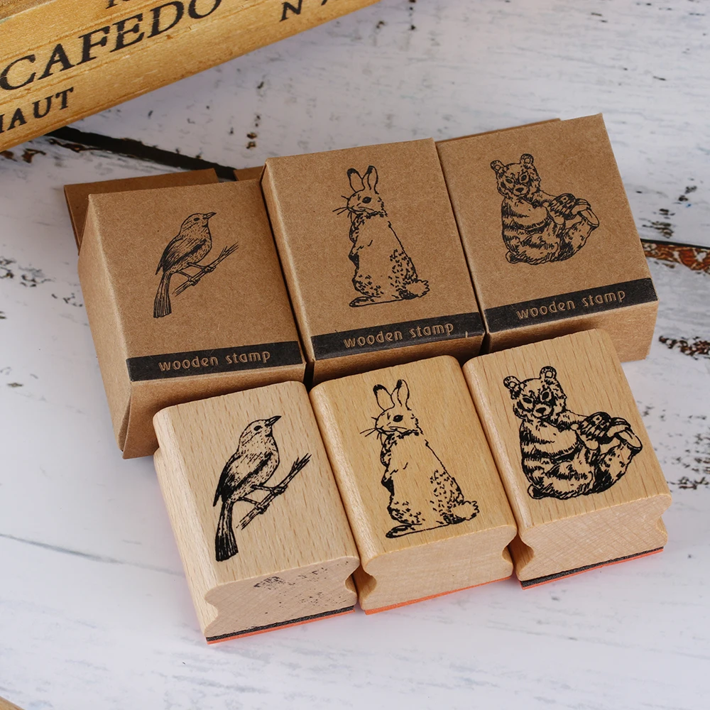 

1pc Animals Wooden Rubber Stamp for Scrapbooking Stationery Painting Cards Rabbit Deer Decor DIY Craft
