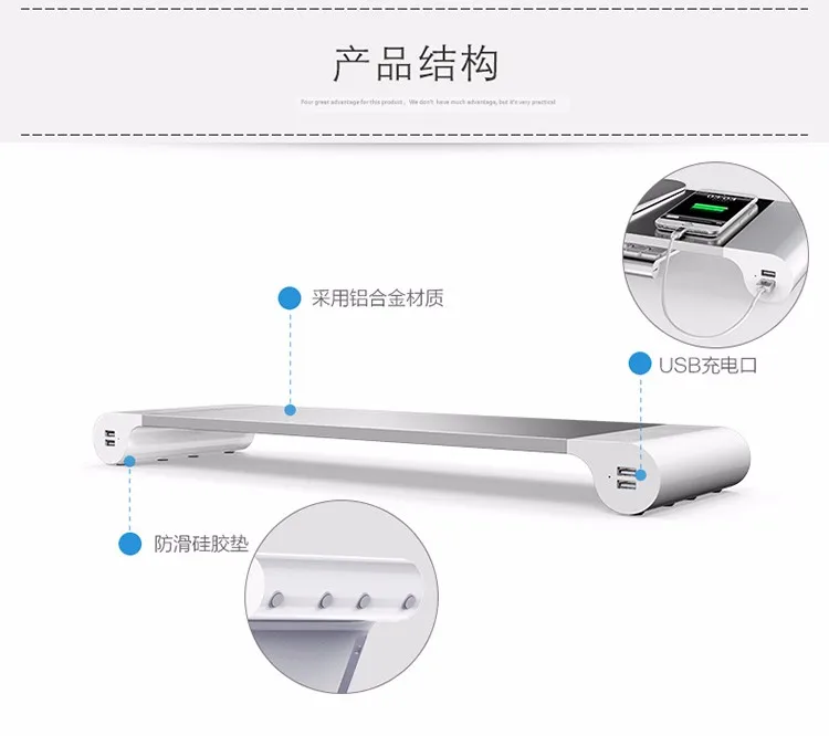 Алюминиевая Подставка для монитора, подставка для ноутбука, подставка для монитора Для iMac, пробел с клавиатурой для хранения для ноутбука MacBook(4 порта usb