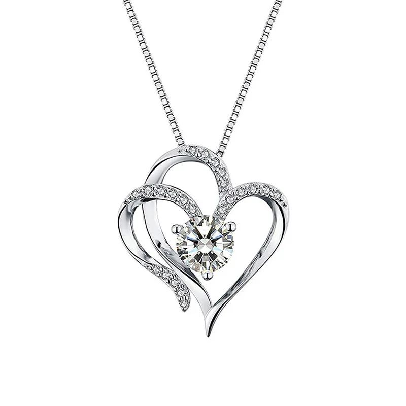 

Classic Double Heart Pendant Necklace Clavicle Elegant Temperament Pendant Necklace For Women CZ Heart Necklace