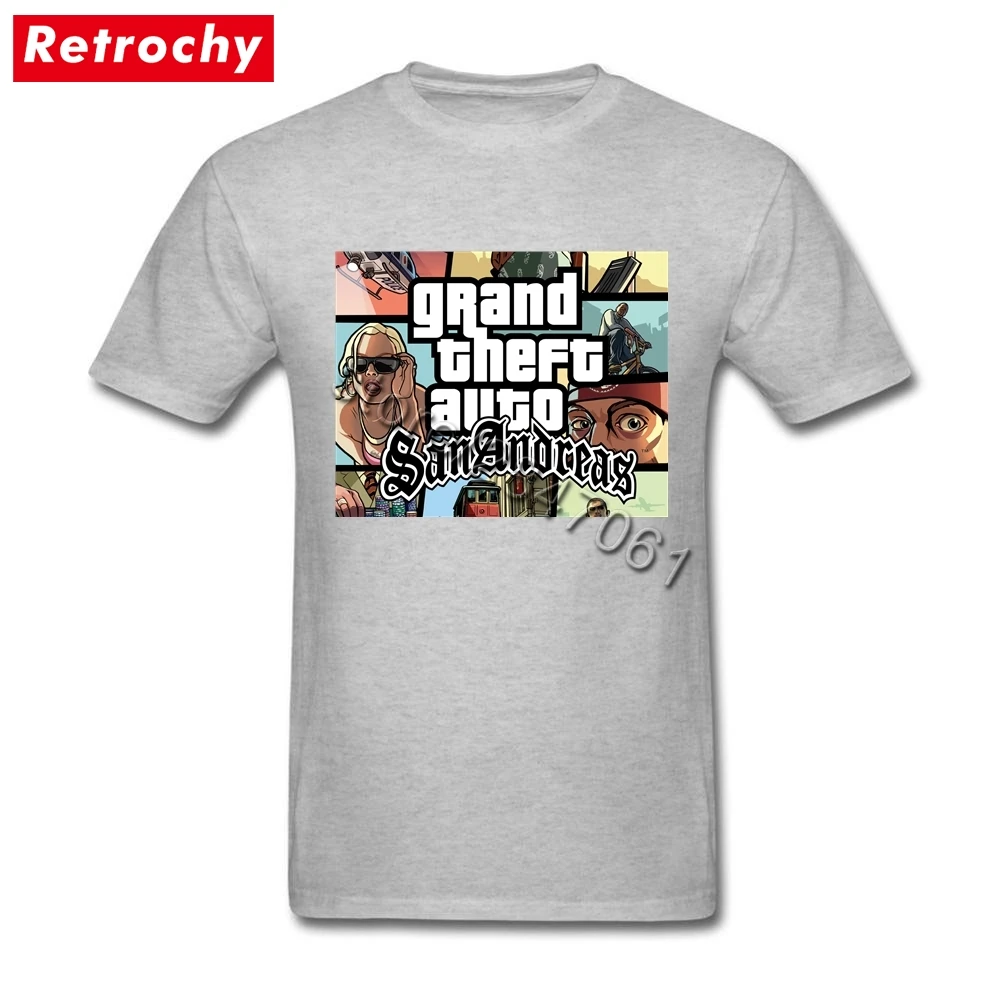 Популярная Игровая футболка GTA San Andreas Team GRAND THEFT AUTO, Мужская футболка с коротким рукавом, уникальная одежда для видеоигр - Цвет: Серый