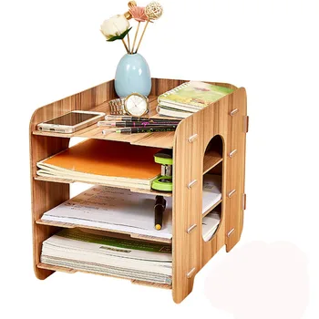 

Wooden Desktop Book Rack For DIY Multi-layer Documents Storage Shelf Magazine Organizer File Holder Bookshelf Office Finishing