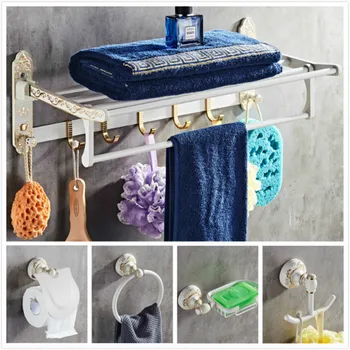 

MYPOAYHODO Bathroom Hardware Pendant Set White Rack Combination 2 Towel European Style Bathroom Accessories Set 910017