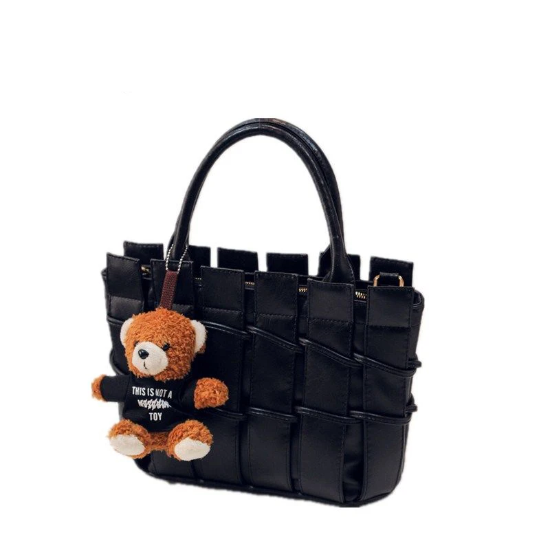 Woven Pattern Bear Ornament Ladies Designer font b Handbag b font Women Classy PU Hand Bag