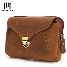Стиль поясная сумка для мужчин 7 дюймов Crazy Horse кожаный чехол для мобильного телефона двойной слой с чехлом и пряжкой маленькая сумка
