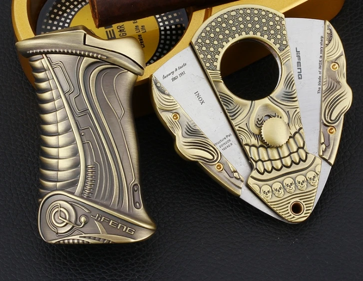 

MHW 5 color jifeng Alien punk style cigar scissors + Lighter set with box