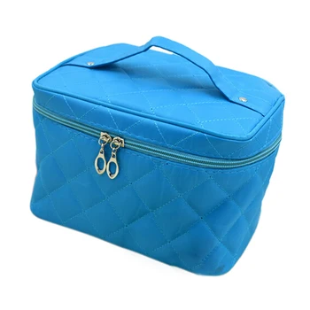 

New Zipper Cosmetic Storage Make up Bag Handle Train Case Purse-M blue