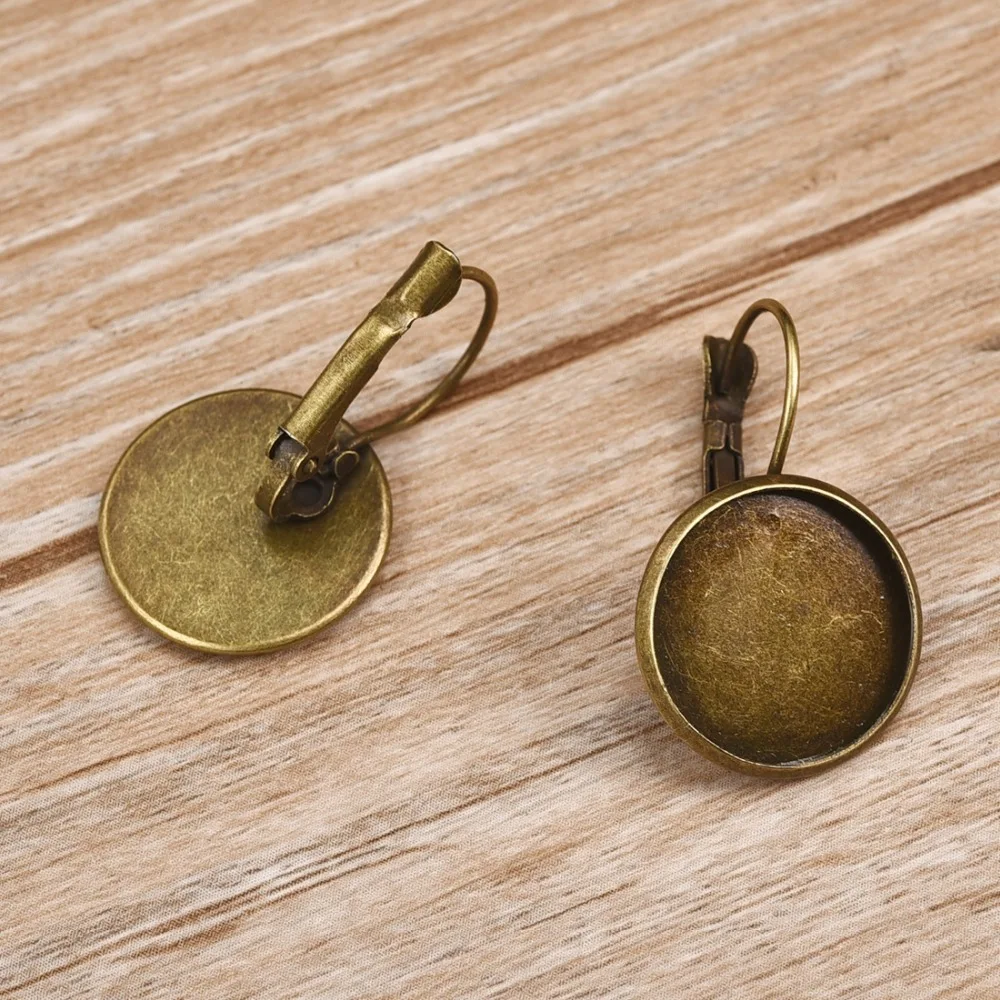 Iron Cabochon Earring Setting 16mm Flat Round Bezel Gem Blank Base Antique Bronze (3)