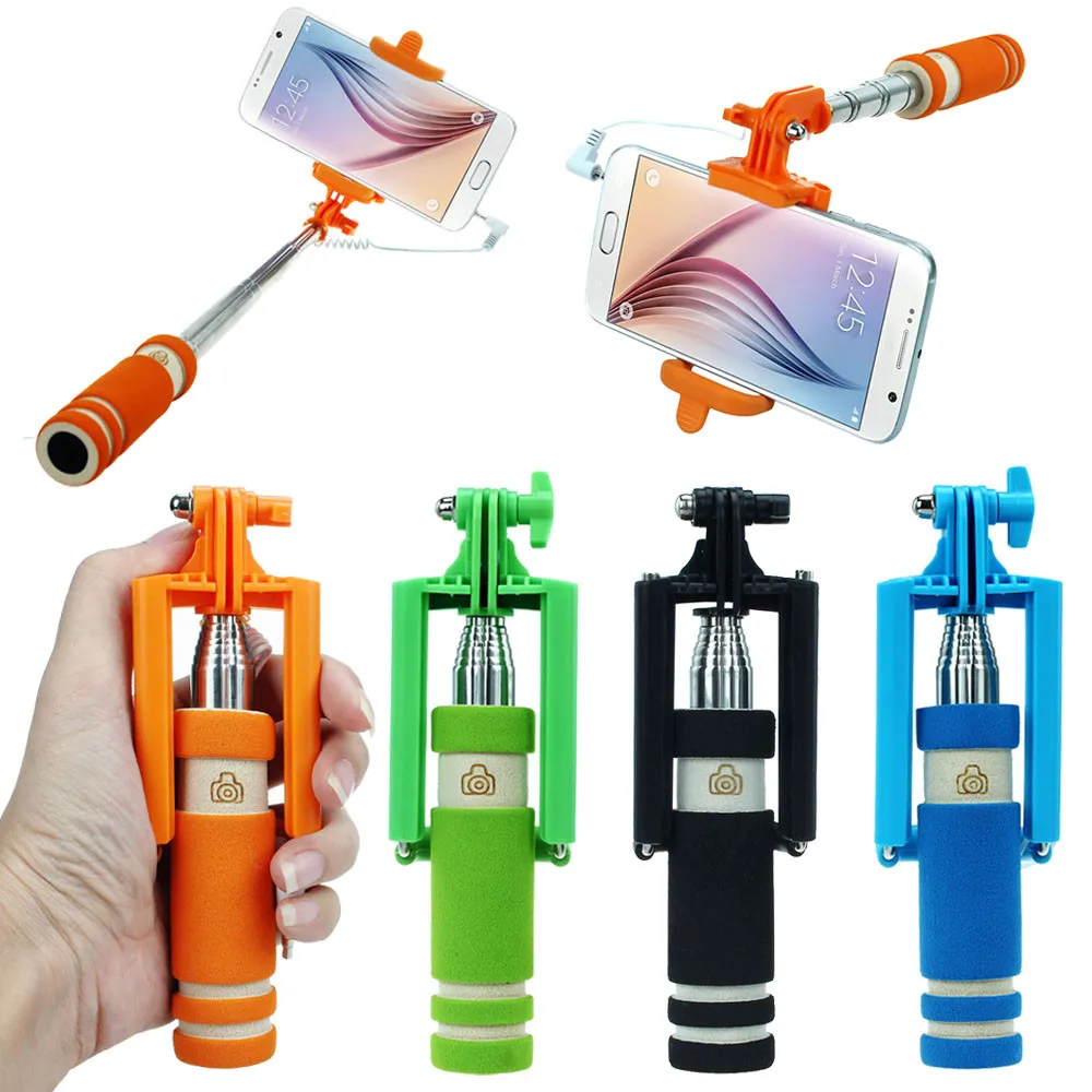 

Malloom Portable Mini Folding Mobile Phone Wired Self Selfie Sticks For IOS&Android Built-in Shutter Selfie Monopod Tripod Gifts