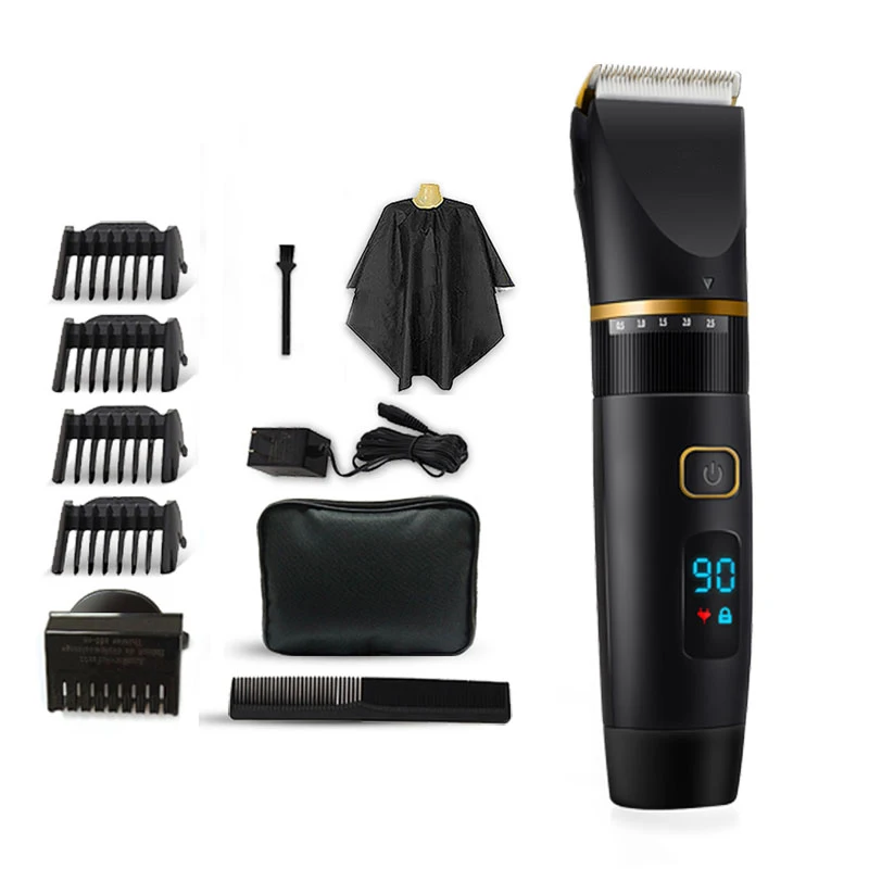 

Professional Hair Trimmer with LCD Display Lithium Battery Shaving Machine Washable Titanium Ceramic Blade RE-6501