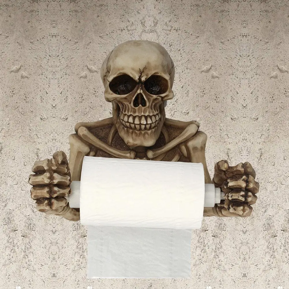 Scary skeleton bathroom paper holder wall mount