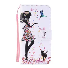 Fashion Mobile Phone Case Stand Style Magnet Flip Wallet Cover Leather Girl Cartoon Pattern With Lanyard Case For samsung J7