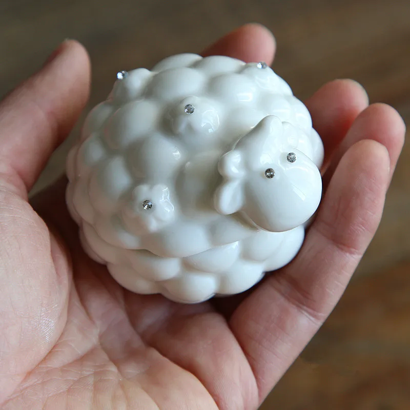 

Cute MIni Sheep Jewelry Storage Box Figurine Living Room And Bathroom Decor Jewelry Storage Boxes Ceramic Animal Figurine