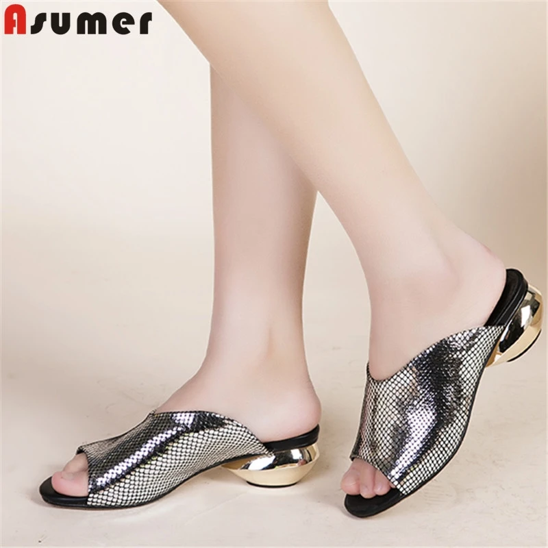 ASUMER Women sandals round heels open toe slingback summer shoes Horsehair Leopard female mules Plus size 33-43