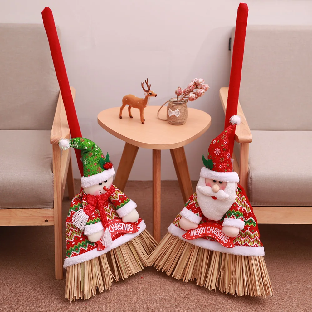 

New Arrival Christmas Decorations for Home Broom Set Santa Claus Snowman Toys Props Broom New Year Supplies For Party Decoration