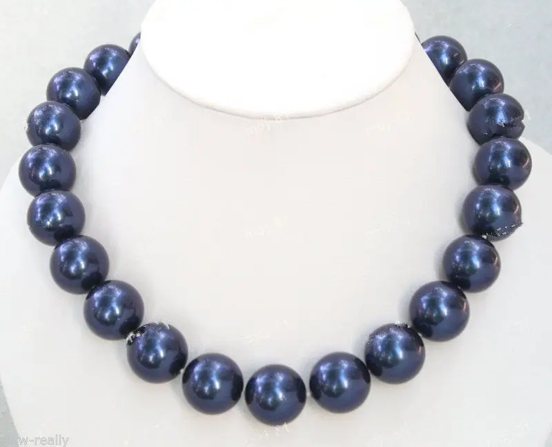 

Hot sale new Style >>>>>HUGE Pretty 18MM Sapphire Blue Round Shell Pearl Beads Necklace 18''
