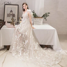 ADLN принцесса v-образным вырезом Свадебные платья без рукавов романтическая развертка поезд кружевное свадебное платье Robe De Mariage сзади на шнуровке