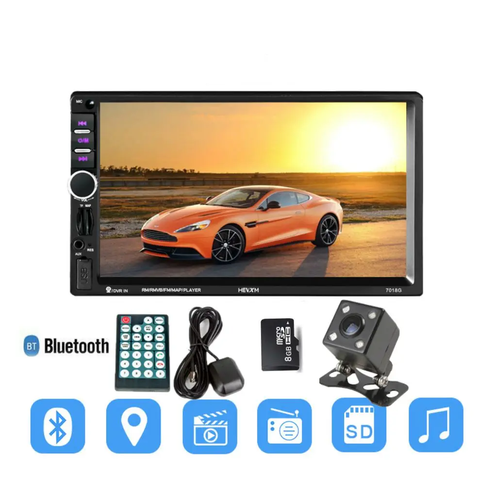 

7018G 2 Din 7 inch HD Touch Screen Car Radio Multimedia MP5 Player GPS Navigation with Camera and Middle East Maps Bluetooth A