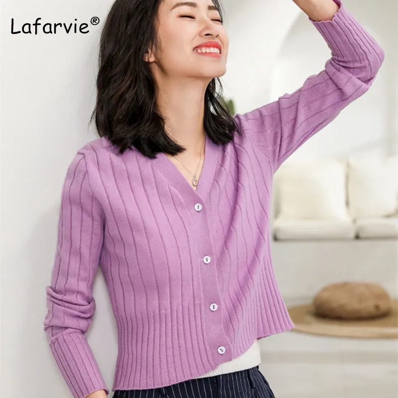 Lafarvie Wool Blended Knitted Short Cardigan Sweater Women V-neck Single Breasted Slim Fashion Cardigans 4 Colors S-XL Pull Soft Lafarvie Wool Blended Knitted Short Cardigan Sweater Women V-neck Single Breasted Slim Fashion Cardigans 4 Colors S-XL Pull Soft