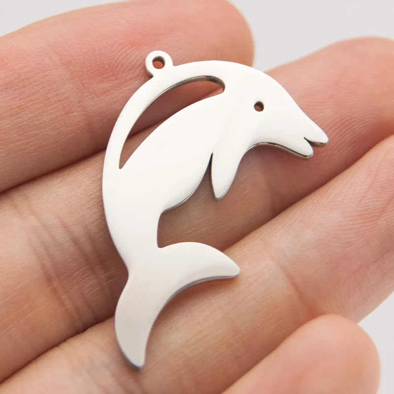 Animals Jewelry Mini Pendant Necklace Cute Little Dolphin Stainless Steel Charm Mirror Polish Gifts for Girl Wholesale 50pcs Fashion Jewelry