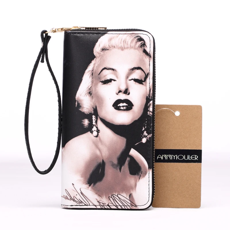 Brand Women Wallet Pu Leather Long Purse High Quality Coin Purse Card Holder 3D Marilyn Monroe Printed Clutch Handbag Wrist Bag