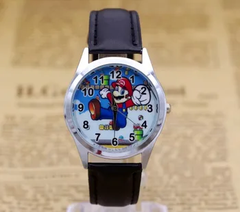 

2017 Hot Sale Mario BOYS Cartoon Watch Fashion Lovely Girl Children Watches PU Strap Quartz Wristwatch Kids Dress Clock