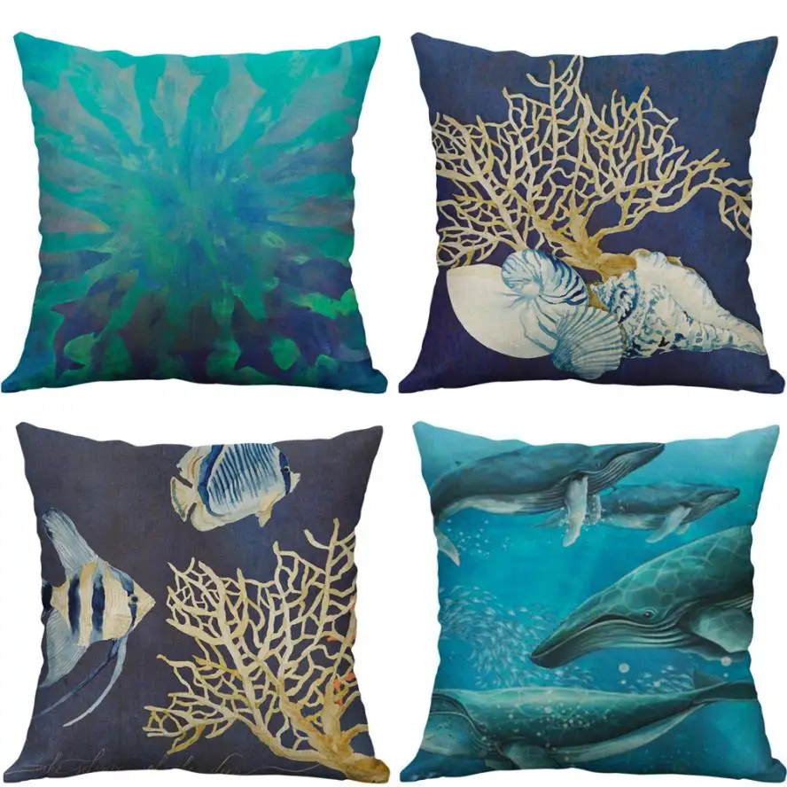 New Qualited Pillow Covers Decorative 45X45CM Ocean Beach Sea Cotton