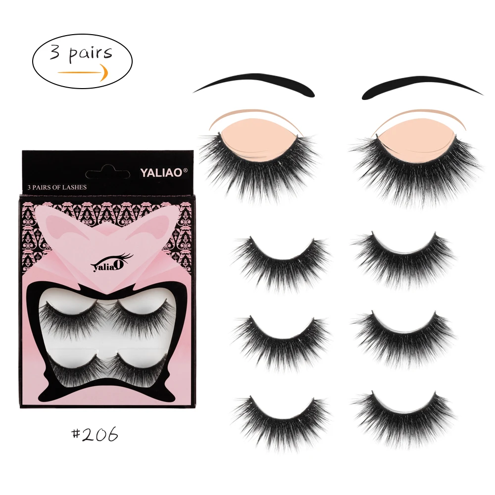 

YALIAO False Eyelash Luxury Handmade Reusable Natural Long Eyelashes Waterproof Long Lasting False Lashes 3 Pairs/Box