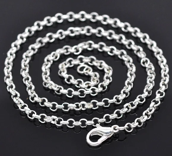 

Free Shipping 24 Strands Silver Plated Lobster Clasp Round Link Chain Necklaces 3.2x0.5mm, 20" Findings