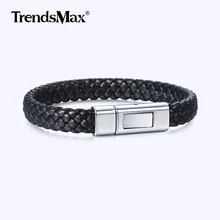 Мужской кожаный браслет ручной работы черные кожаные браслеты для мужчин застежка из нержавеющей стали мужские ювелирные изделия рождественские подарки 10 мм LB738